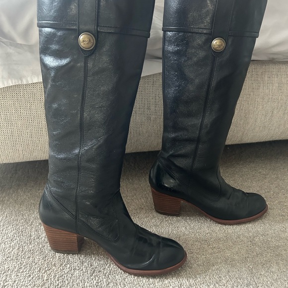 Coach black leather slouchy boot with heel - Picture 2 of 3